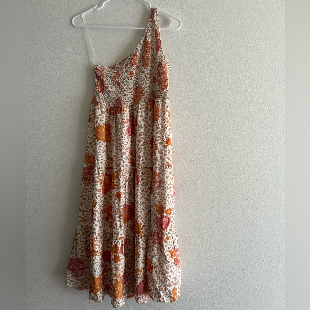 Orange and Pink Pleated One-Shoulder Sundress